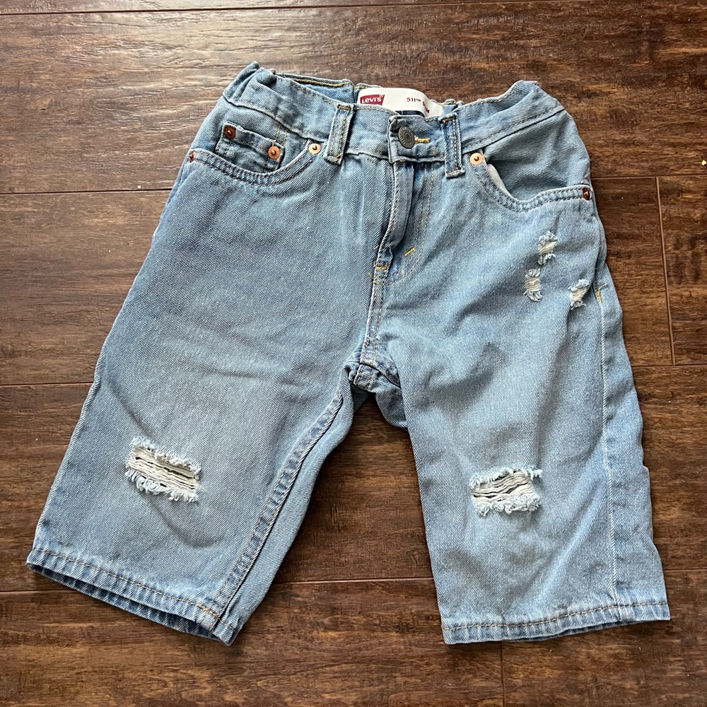 Levi's 511 Boys Slim Ripped Denim Shorts - Light Blue